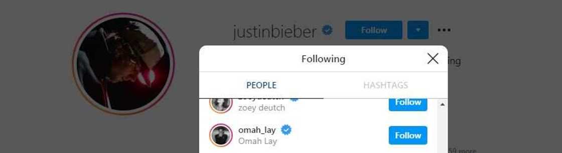 Justin Bieber follows Nigerian star Omah Lay on Instagram Justin Bieber follows Nigerian star Omah Lay on Instagram