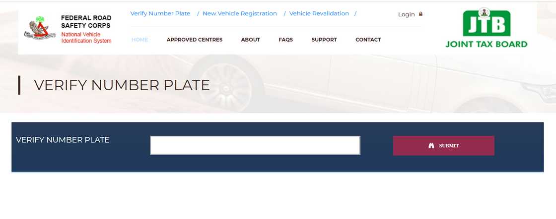 Screenshot of the FRSC plate number verification portal Screenshot of the FRSC plate number verification portal