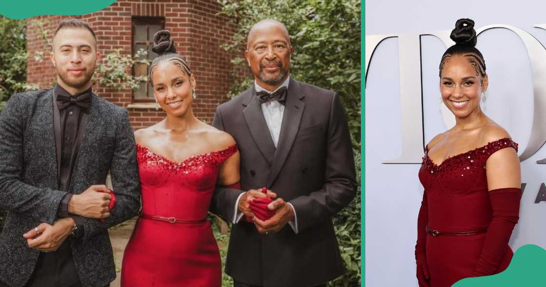 Alicia Keys poses with her brother (L) and her father (R).