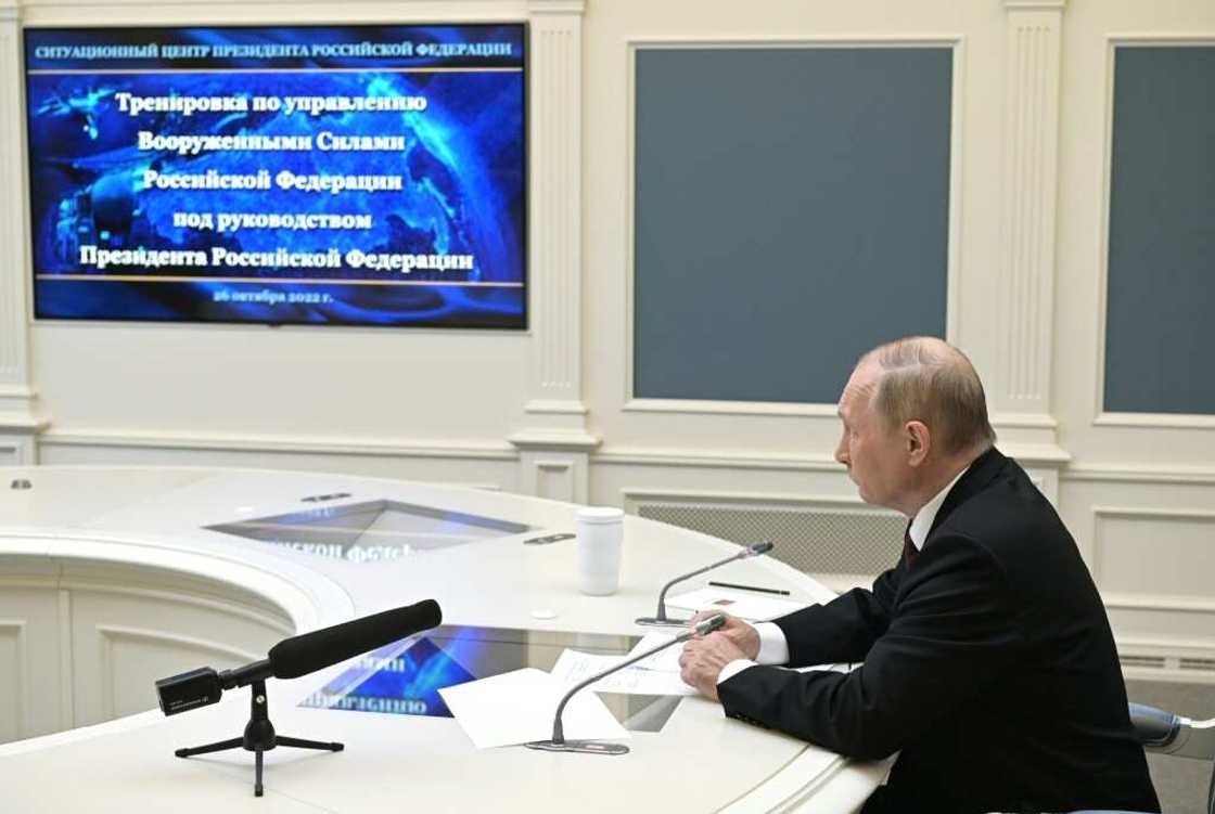 Russian President Vladimir Putin oversees the training of the strategic deterrence forces, troops responsible for responding to threats of nuclear war Russian President Vladimir Putin oversees the training of the strategic deterrence forces, troops responsible for responding to threats of nuclear war
