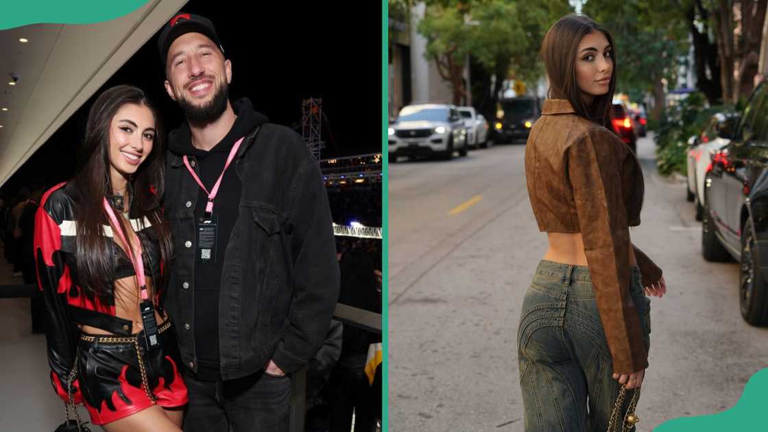 Sara Maughan and Mike Majlak attend an event together (L). The Instagram model looks back as she walks in a street (R) Sara Maughan and Mike Majlak attend an event together (L). The Instagram model looks back as she walks in a street (R)