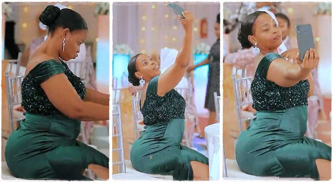 Photos of a lady dancing smoothly with waist while taking a selfie. Photos of a lady dancing smoothly with waist while taking a selfie.