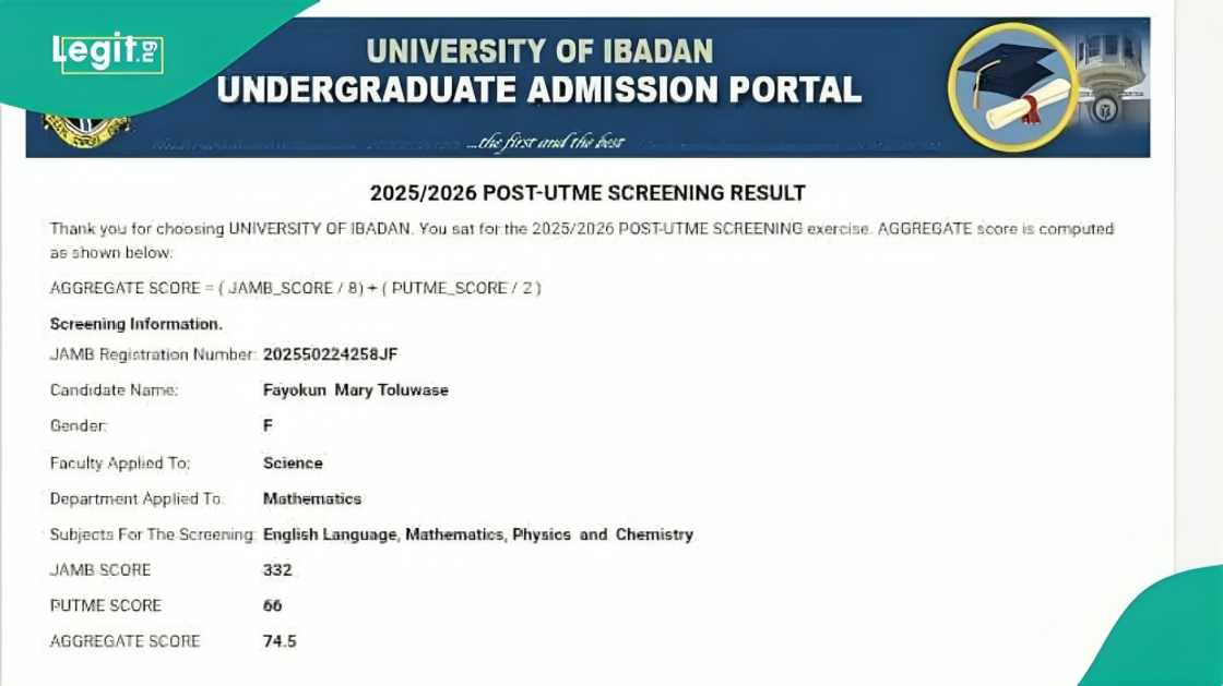 University of Ibadan new student draws attention with post-UTME result