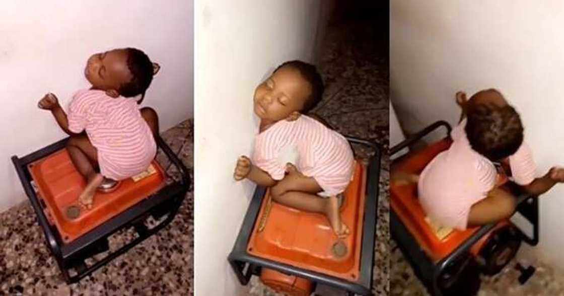 Little girl sleeps on generator Little girl sleeps on generator