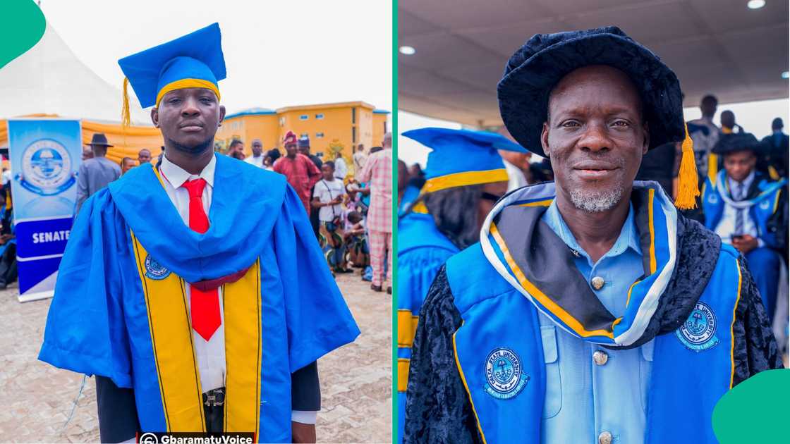 A father and his son have bagged postgraduate degrees at Delta State University, Abraka at the school's 18th convocation ceremony A father and his son have bagged postgraduate degrees at Delta State University, Abraka at the school's 18th convocation ceremony