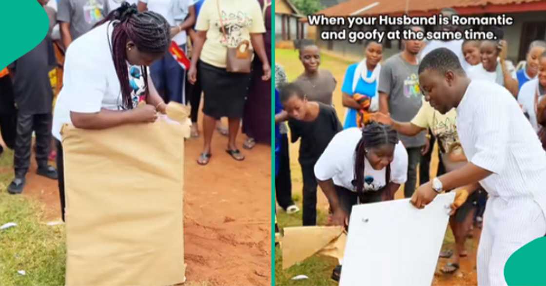 Woman displays the unusual present she received from her husband. Woman displays the unusual present she received from her husband.