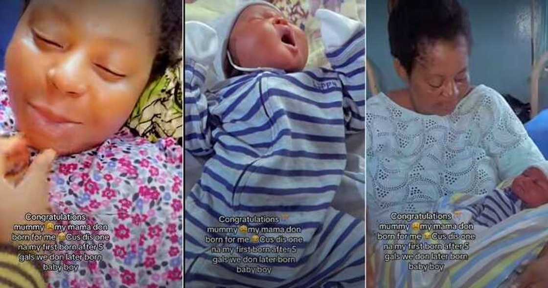 Woman welcomes son after giving birth to five girls