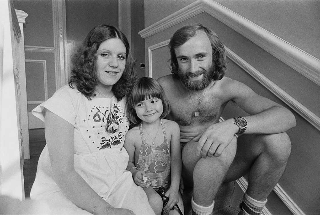 Phil Collins, with his first wife, Andrea Bertorelli, and her four year-old daughter, Joely, at their home in Epsom