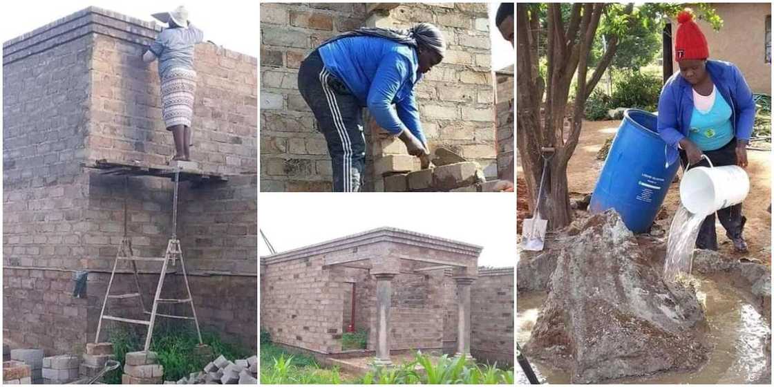 Photos of Woman Mixing Cement and Climbing a Ladder to Plaster a Building Cause Huge Stir, Many Celebrate Her