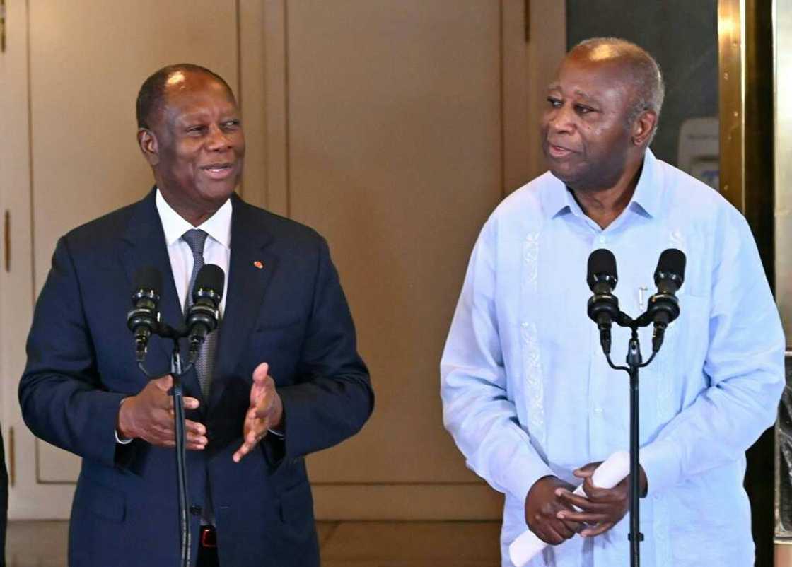 Ivory Coast President Alassane Ouattara (L, pictured in July 2022) has pardoned his predecessor Laurent Gbagbo (R) who faced a 20-year jail term Ivory Coast President Alassane Ouattara (L, pictured in July 2022) has pardoned his predecessor Laurent Gbagbo (R) who faced a 20-year jail term