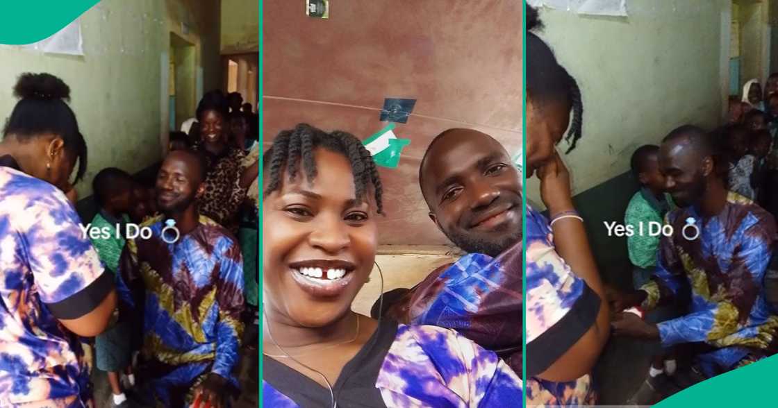 Nigerian Teacher Proposes to His Colleague in Front of Her Pupils, She Happily Accepts in Cute Video Nigerian Teacher Proposes to His Colleague in Front of Her Pupils, She Happily Accepts in Cute Video