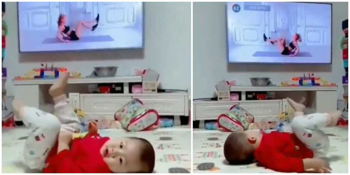 Adorable Kid Mimics Lady Doing Exercise on Television, Video Goes Viral Adorable Kid Mimics Lady Doing Exercise on Television, Video Goes Viral