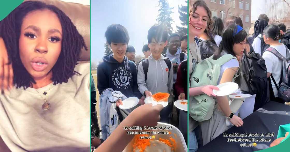 Reactions as oyinbos rush lady and her friend sharing jollof rice in school Reactions as oyinbos rush lady and her friend sharing jollof rice in school