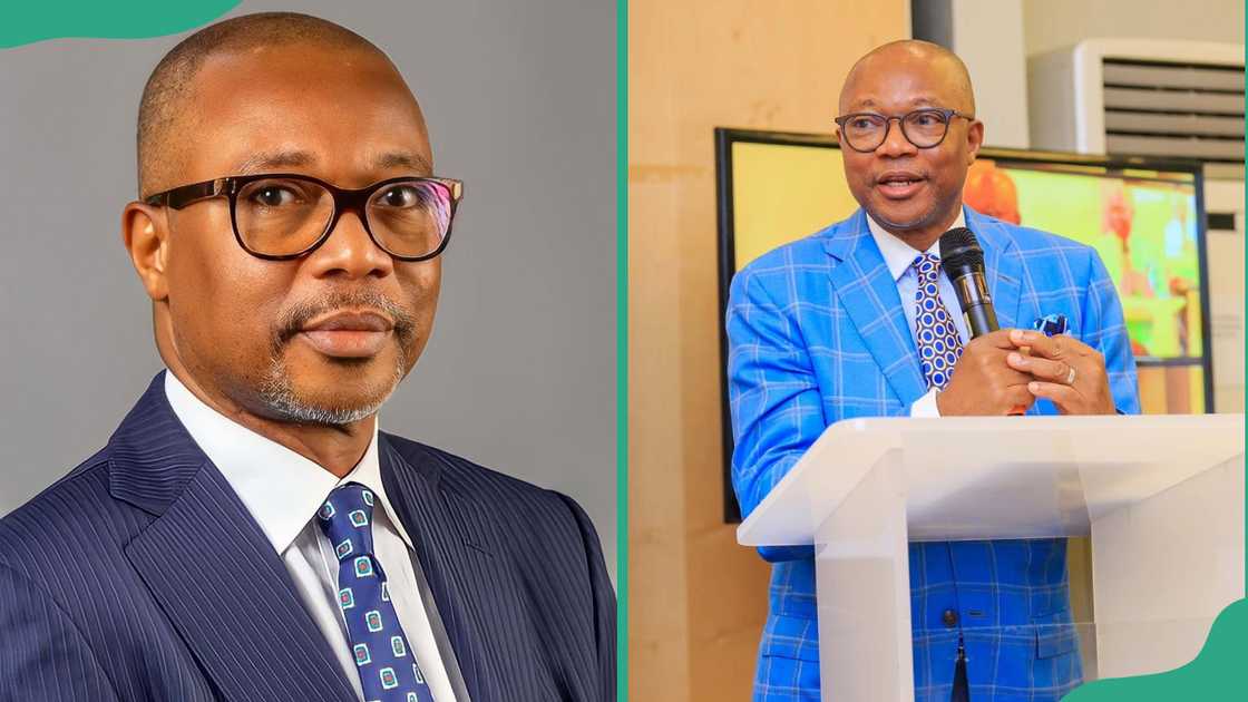A portrait of Fola Adeola (L). The Nigerian banker gives a speech during a conference (R) A portrait of Fola Adeola (L). The Nigerian banker gives a speech during a conference (R)
