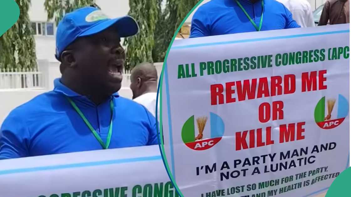 Security personnel watched as the man paced the entrance during his protest in Abuja.