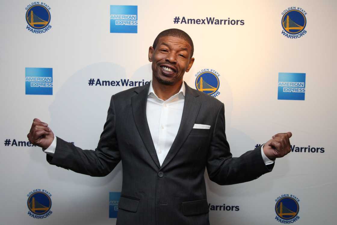 Muggsy Bogues at the third American Express "All for Dub Nation" Watch Party