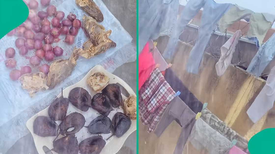 Neighbours intentionally allow lady's foodstuffs get soaked. Neighbours intentionally allow lady's foodstuffs get soaked.