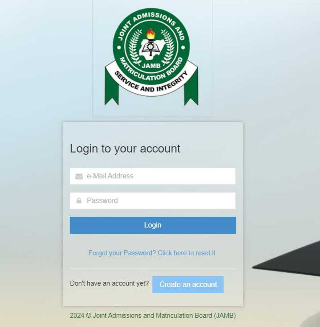 KSP JAMB portal login homepage