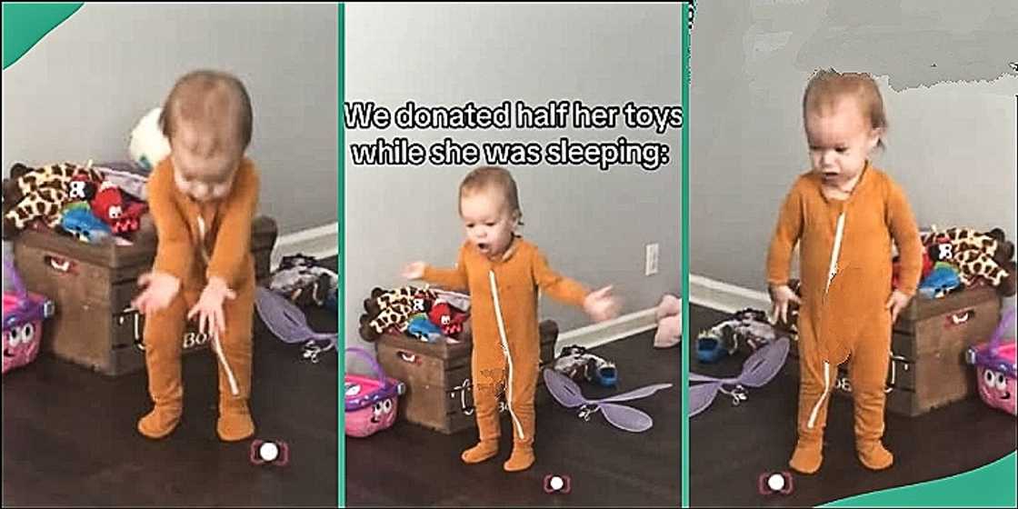 Little girl reacts after parents donated her toys