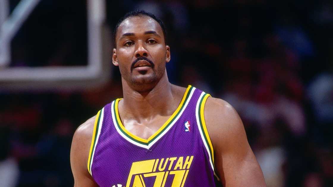 Karl Malone of the Utah Jazz walks during a game