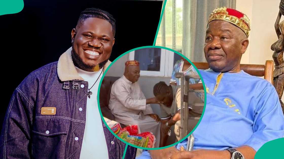 Chiwetalu Agu prays for comedian at his house.