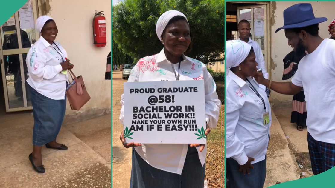 Woman graduates from university at the age of 58. Woman graduates from university at the age of 58.