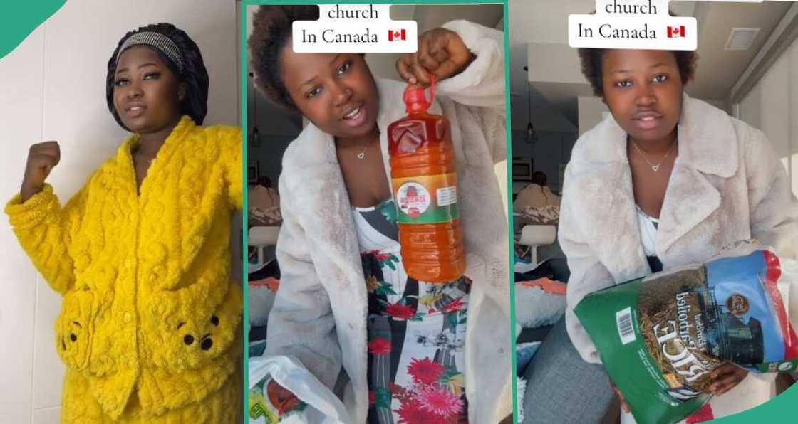 Mixed reactions as lady shows off massive gifts church in Canada gave her as first timer