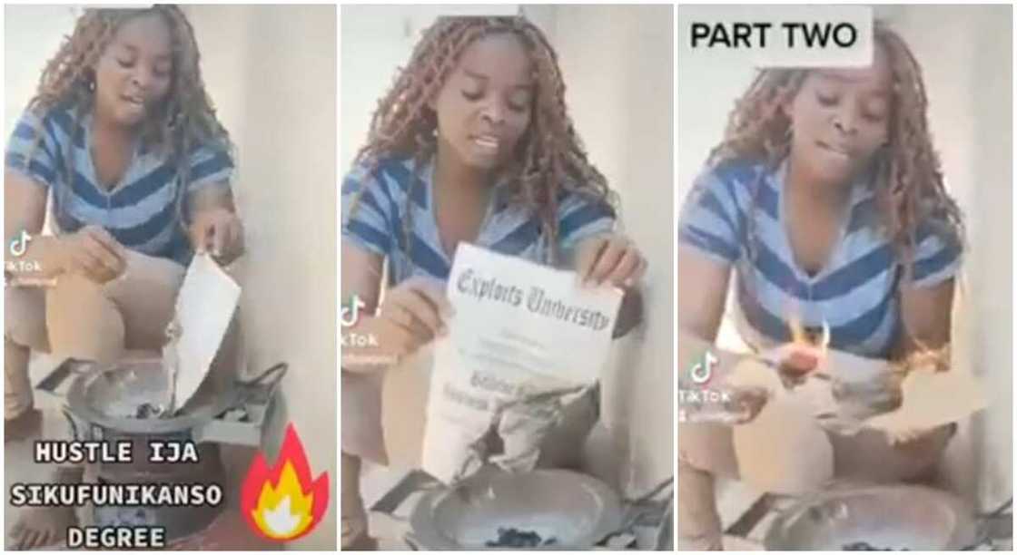 Bridget Thapwile Soko, a Malawian lady who set her Exploits University certificate on fire. Bridget Thapwile Soko, a Malawian lady who set her Exploits University certificate on fire.