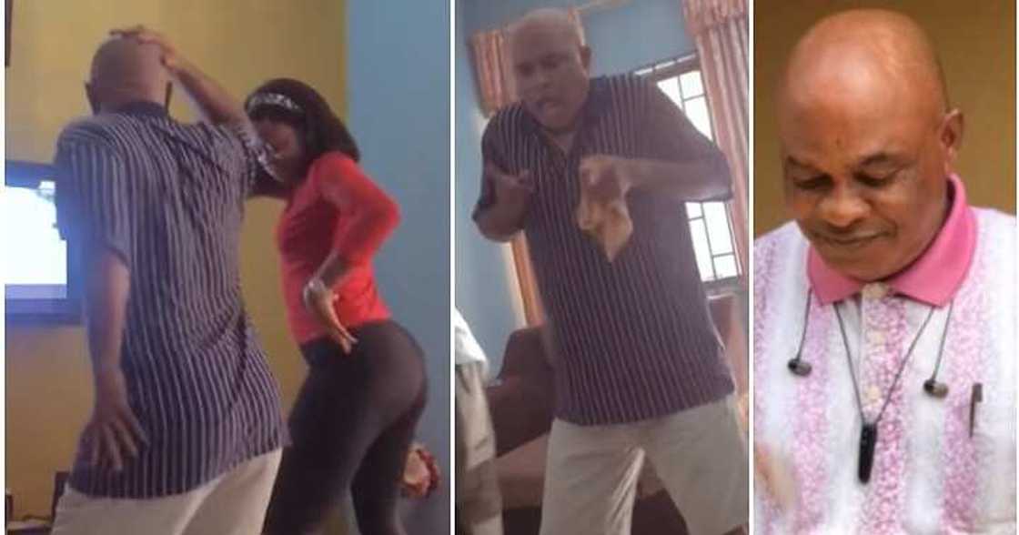 Playful father whines waist, dance competition Playful father whines waist, dance competition