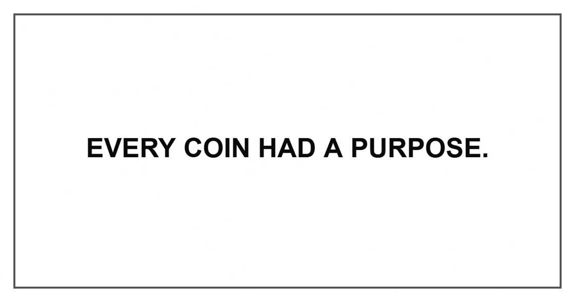 Every coin had a purpose. Every coin had a purpose.