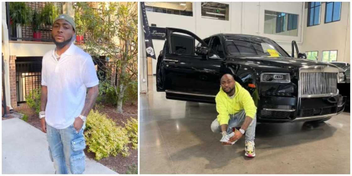 Davido posing with his new car.