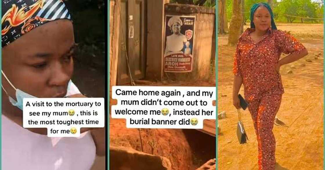 Lady in tears as she loses mother, sees her burial banner in village.