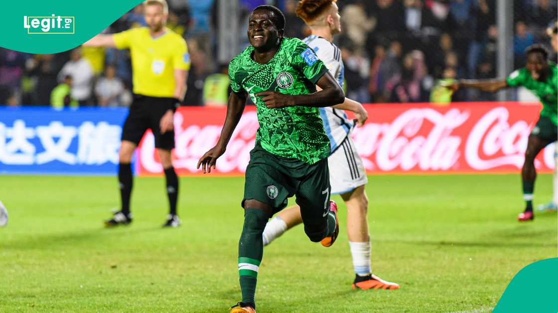 Rilwanu Sarki celebrates his goal against Argentina at the U20 World Cup. Photo: Marcio Machado