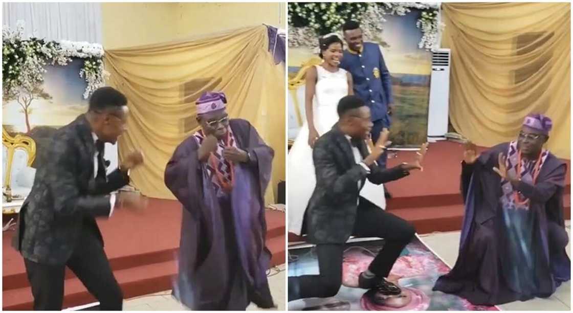 Nigerian dad shows of cool dance moves with his during wedding.