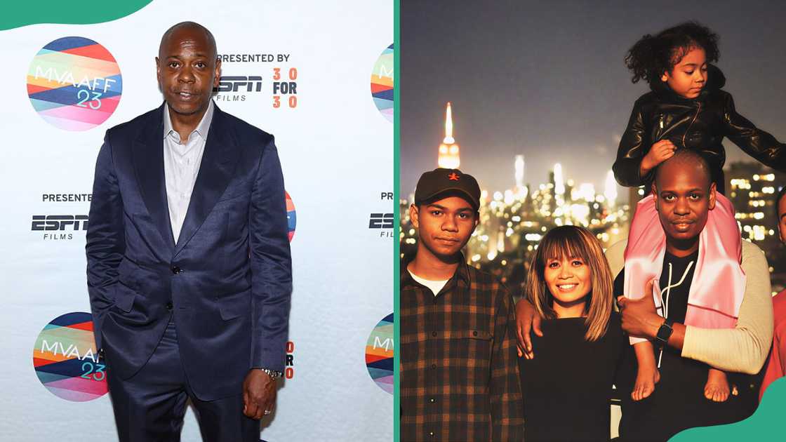 Dave Chappelle at the 2025 Martha's Vineyard African American Film Festival, and with his children in the streets