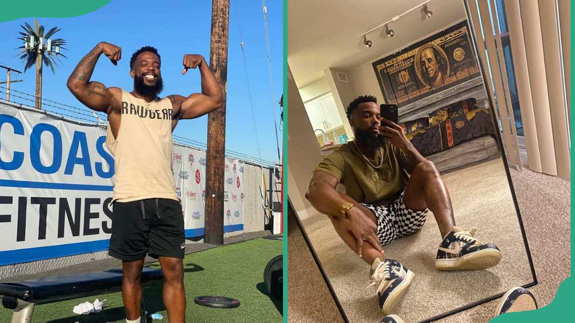 Cash Nasty showing off his biceps and taking a mirror pic sitting down