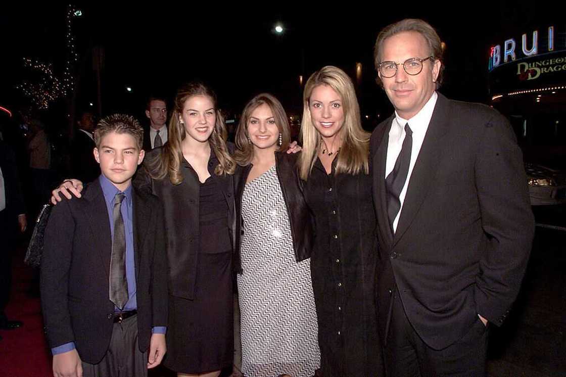 Kevin Costner and Christine Baumgartner with his children (L to R) Joe, Lilly and Annie at the Village Theater in Los Angeles, California.