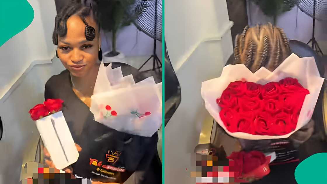 Lady receives flowers and finds surprise iPhone 17 inside on Valentine's Day. Lady receives flowers and finds surprise iPhone 17 inside on Valentine's Day.