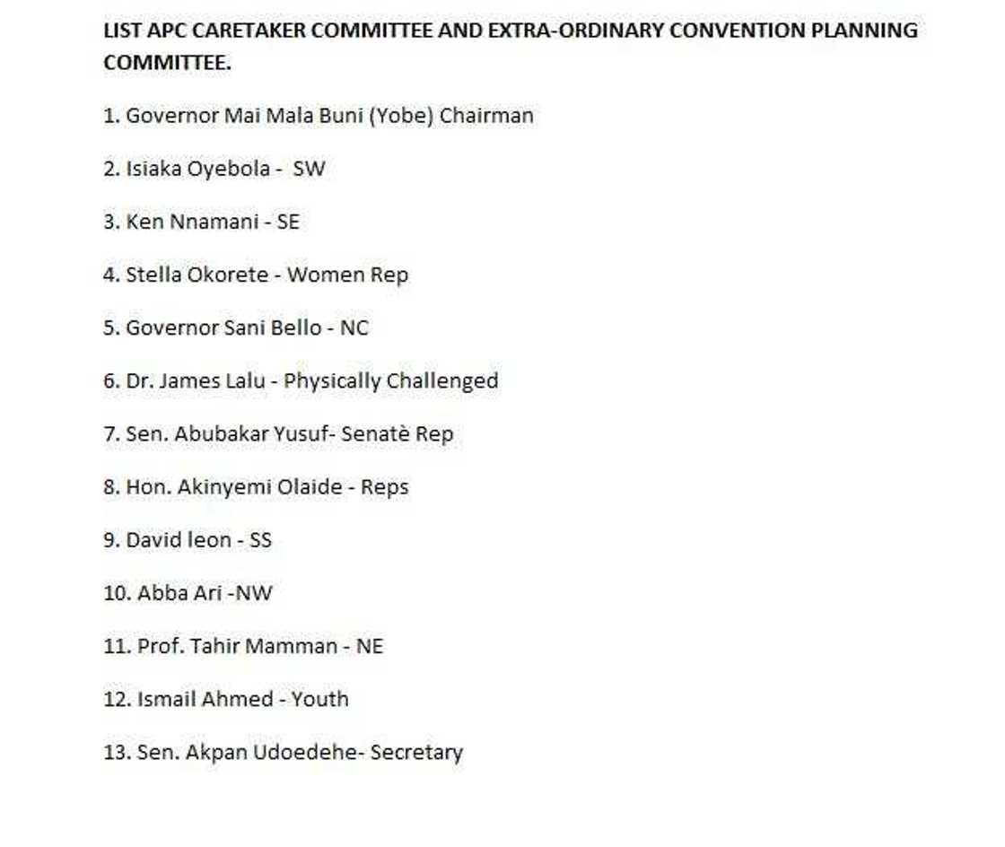 Jerin sunayen sabbin shugabannin rikon kwaryan Jam’iyyar APC (Hotuna) Jerin sunayen sabbin shugabannin rikon kwaryan Jam’iyyar APC (Hotuna)