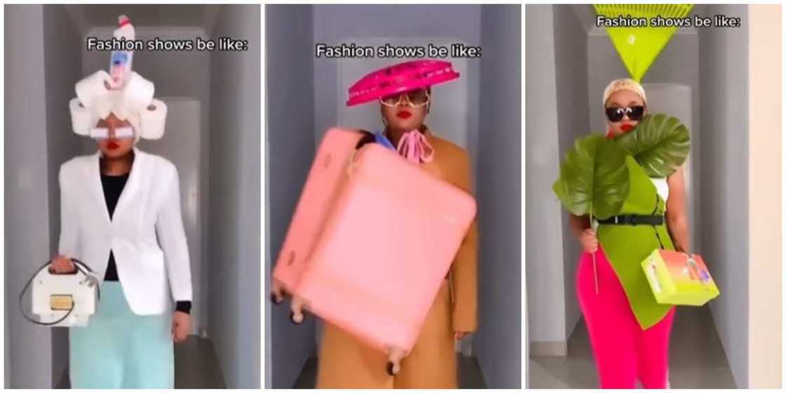 Photos of lady in bizarre fashion piece. Photos of lady in bizarre fashion piece.