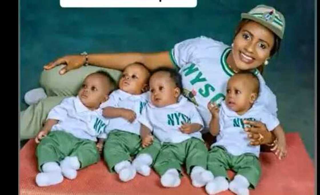Photo of NYSC member who is a mother of quadruplets. Photo of NYSC member who is a mother of quadruplets.