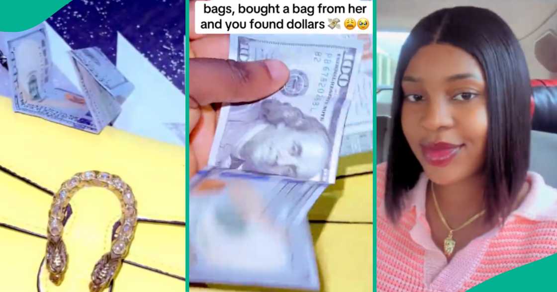 Woman rejoices, shows off wads of dollars she saw in bag she bought from thrift vendor Woman rejoices, shows off wads of dollars she saw in bag she bought from thrift vendor