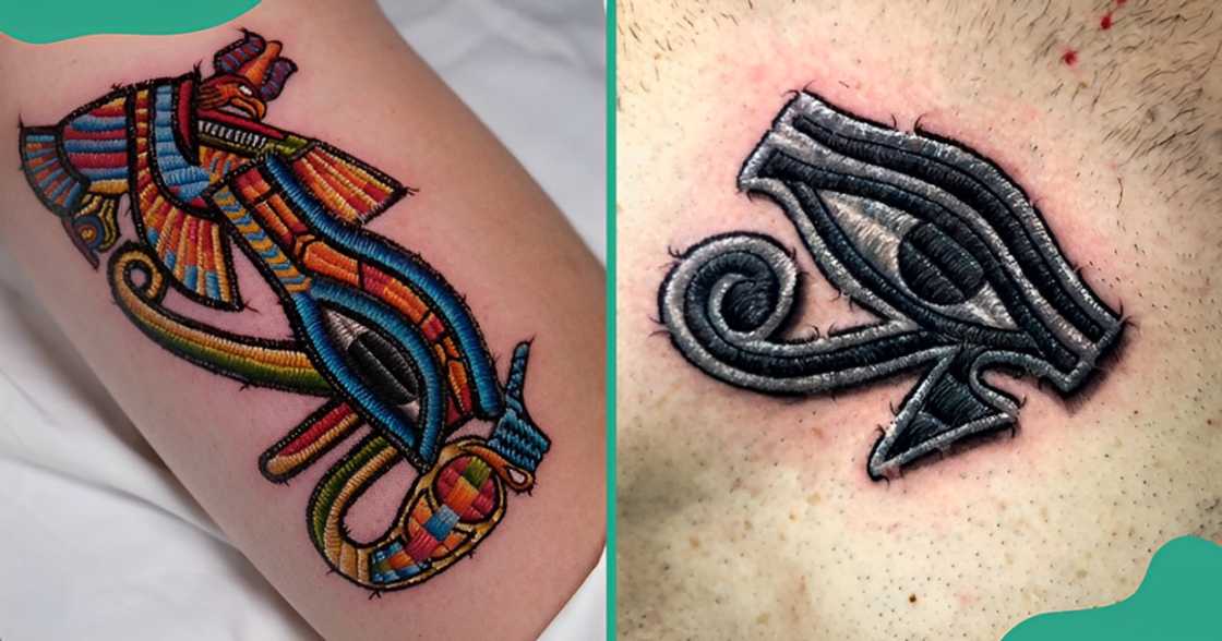 An Eye of Horus tattoo on the chest. An Eye of Horus tattoo on the chest.