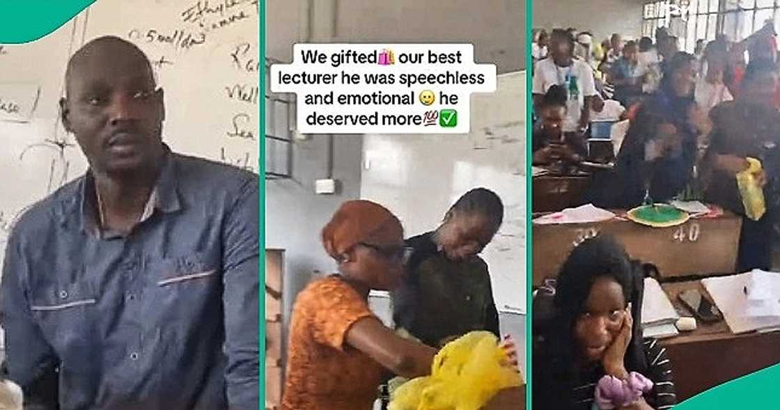 Nigerian lecturer struggles to hold back tears as students gift him