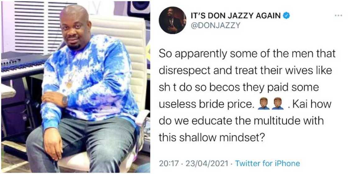 Don Jazzy Slams Men Who Disrespect Their Wives Because They Paid Her Bride Price, Calls Them Shallow Minded Don Jazzy Slams Men Who Disrespect Their Wives Because They Paid Her Bride Price, Calls Them Shallow Minded