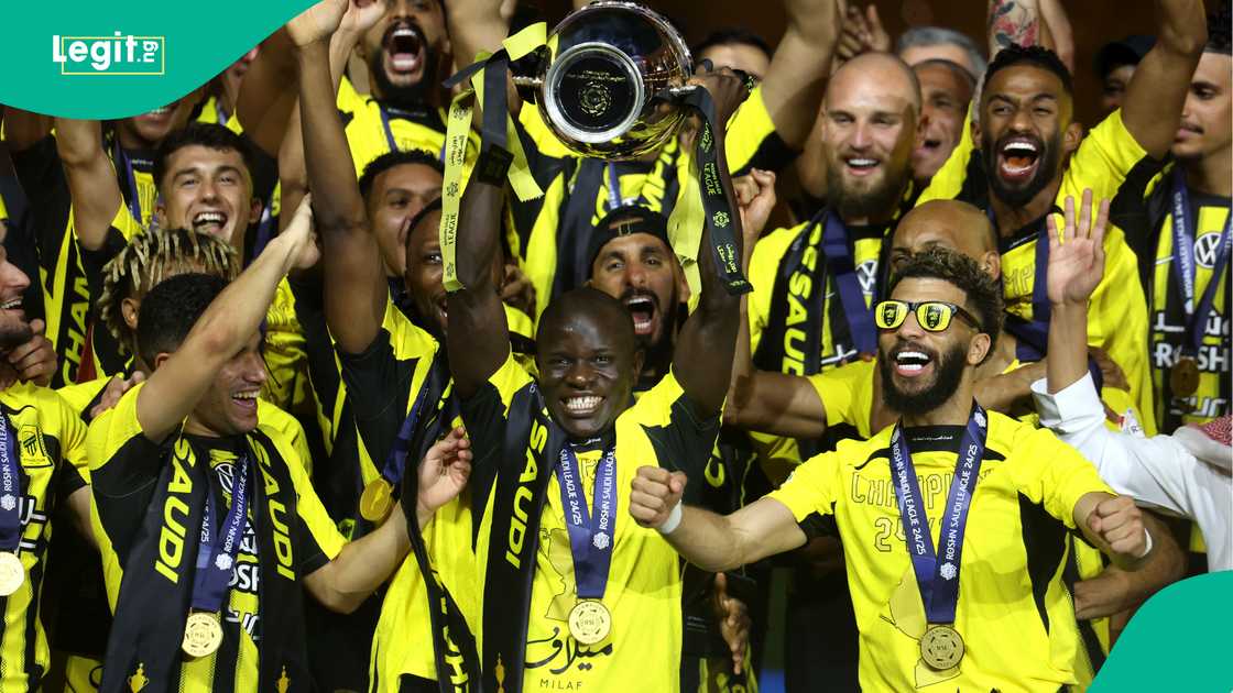 N'golo Kante, Karim Benzema, Moussa Diaby, Fabinho, Al-Ittihad, Damac, Saudi Pro League, Jeddah, Saudi Arabia N'golo Kante, Karim Benzema, Moussa Diaby, Fabinho, Al-Ittihad, Damac, Saudi Pro League, Jeddah, Saudi Arabia