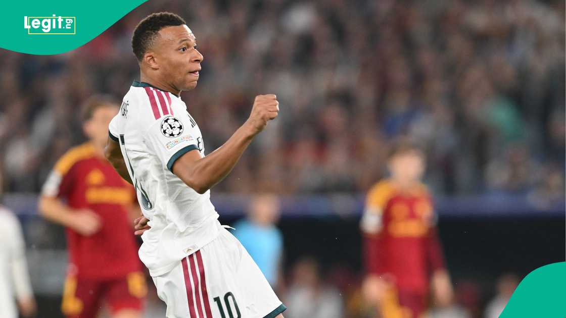 Kylian Mbappe, Real Madrid, AS Roma, Stadio Olimpico, UEFA Champions League. Kylian Mbappe, Real Madrid, AS Roma, Stadio Olimpico, UEFA Champions League.