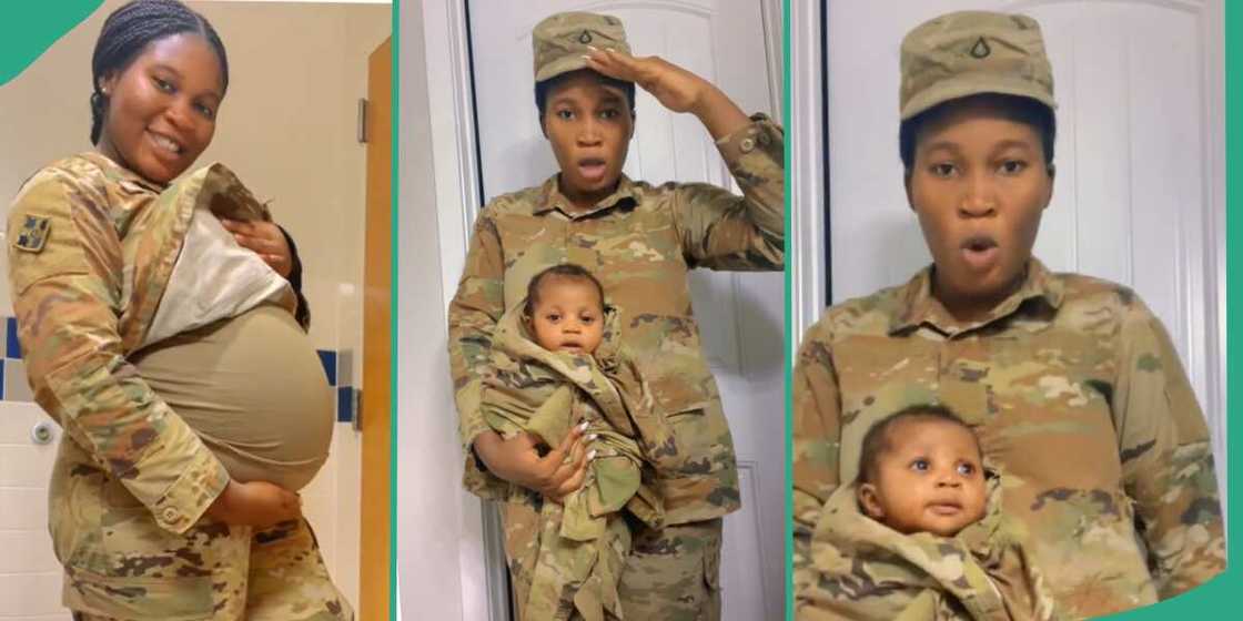 Female soldier gives birth to cute baby. Female soldier gives birth to cute baby.