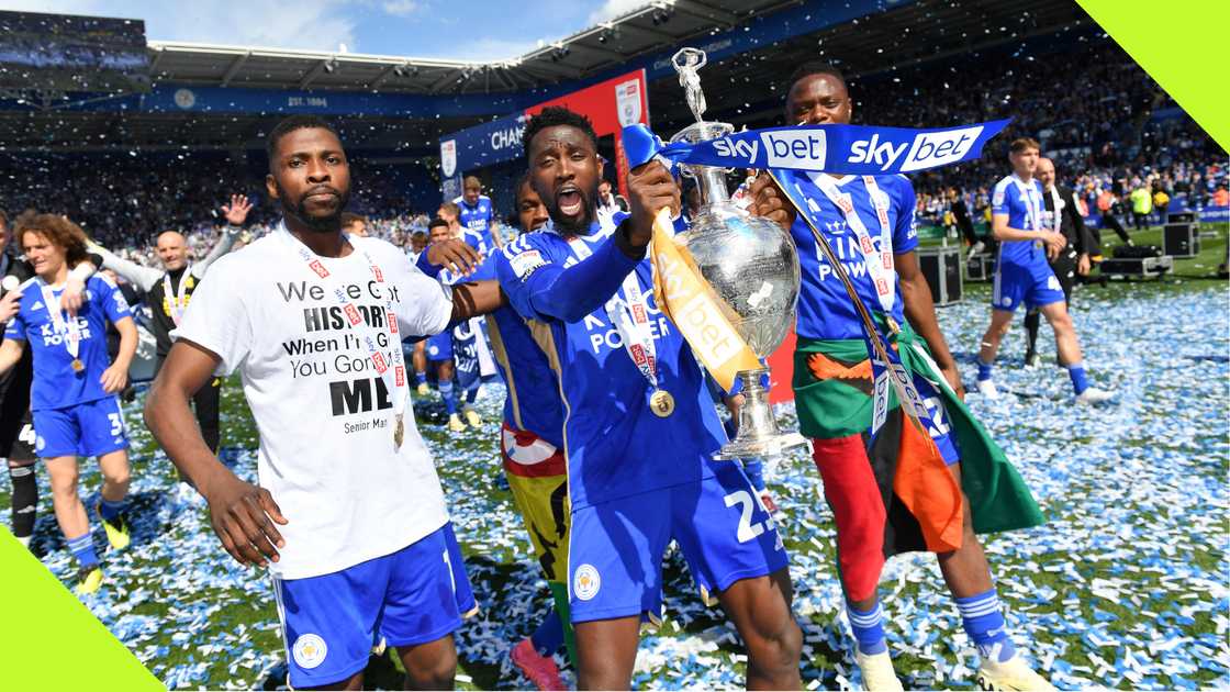 Kelechi Iheanacho and Wilfred Ndidi during Leicester City's trophy celebration. Kelechi Iheanacho and Wilfred Ndidi during Leicester City's trophy celebration.