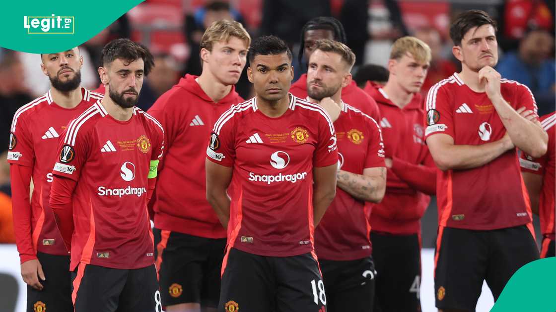 Noussair Mazraoui, Bruno Fernandes, Rasmus Hojlund, Casemiro, Luke Shaw, Harry Maguire, Manchester United, Tottenham Hotspur, San Mames, Bilbao, Spain, UEFA Europa League final. Noussair Mazraoui, Bruno Fernandes, Rasmus Hojlund, Casemiro, Luke Shaw, Harry Maguire, Manchester United, Tottenham Hotspur, San Mames, Bilbao, Spain, UEFA Europa League final.